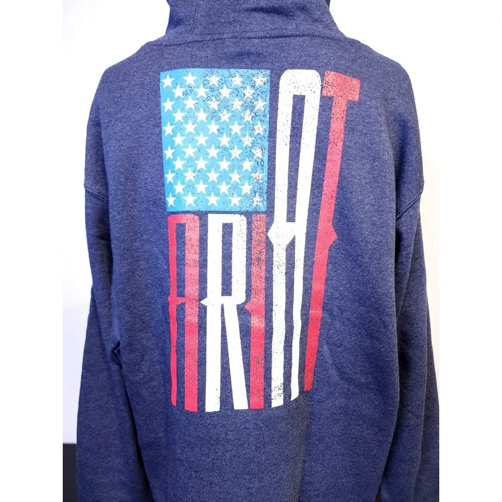 Ariat Mens Size XL Heather Blue US of A Fleece‎ Pocket Hooded Sweatshirt